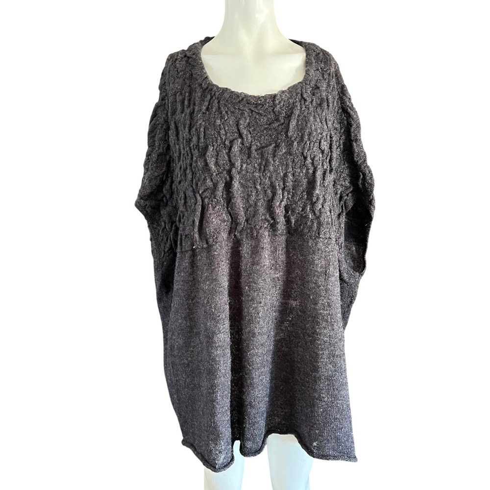 Cabi 3124 Charcoal Gray Textured Wool Mohair Blend Oversized Tunic Sweater MD